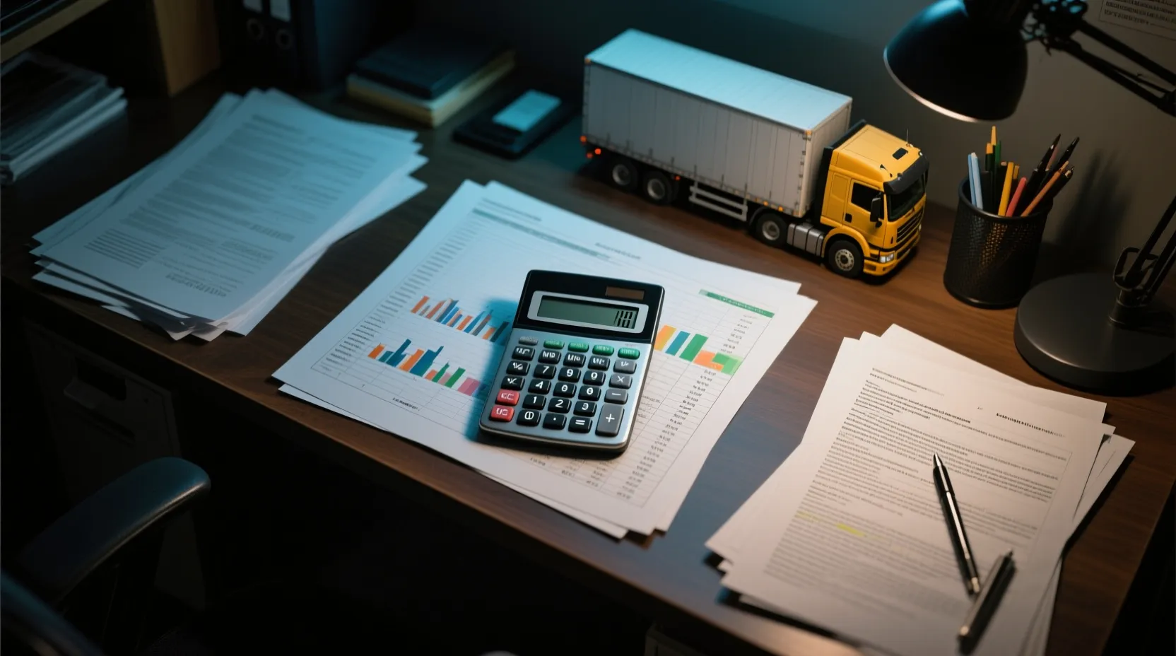 Calculator and documents showing violation costs