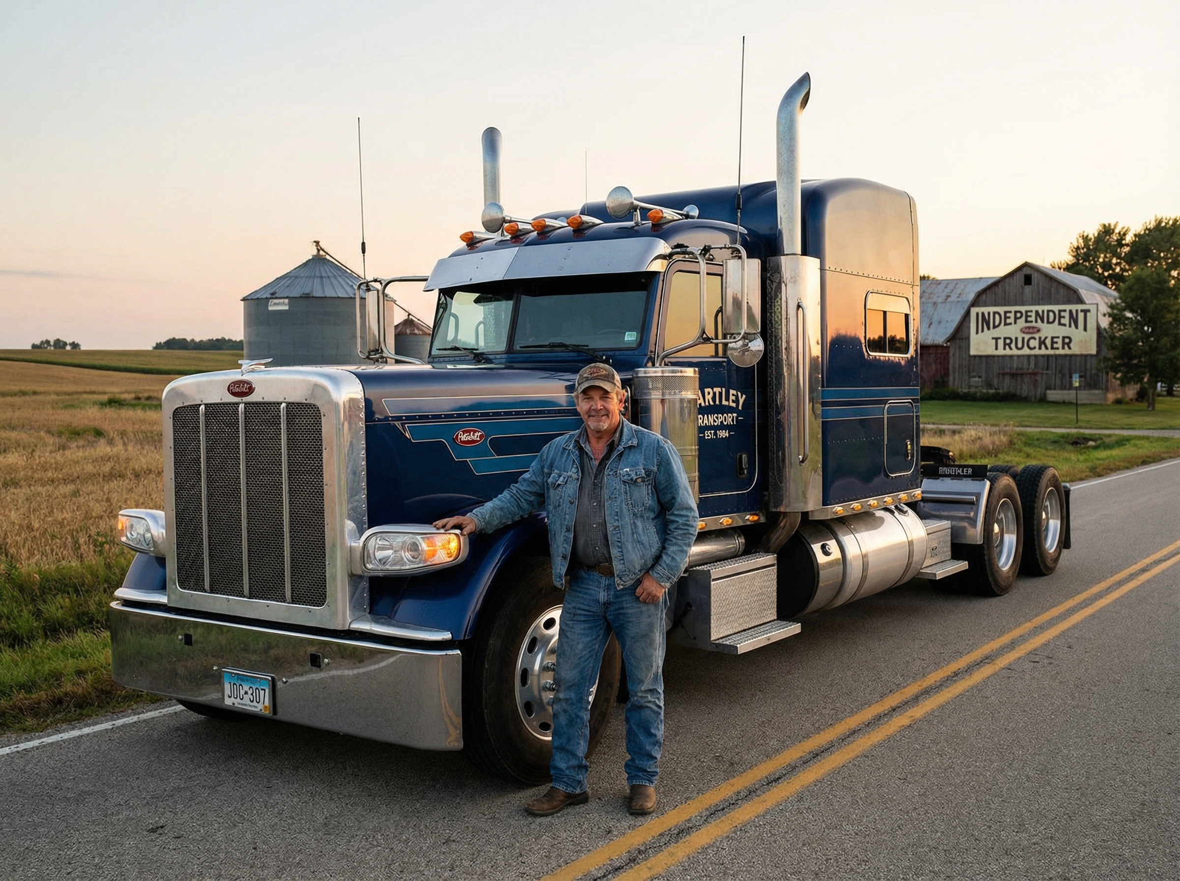 Independent trucker standing by his truck