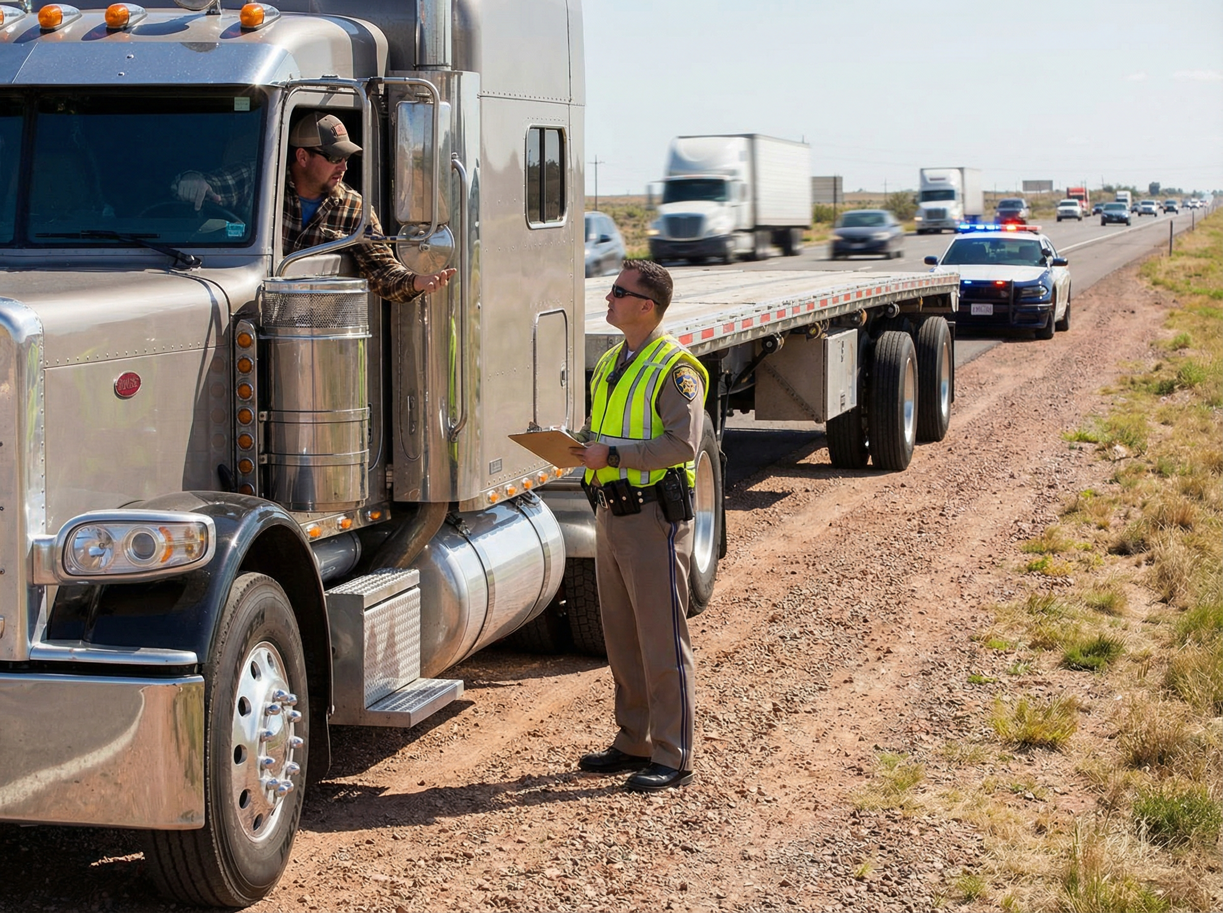 DOT officer inspecting truck at weigh station